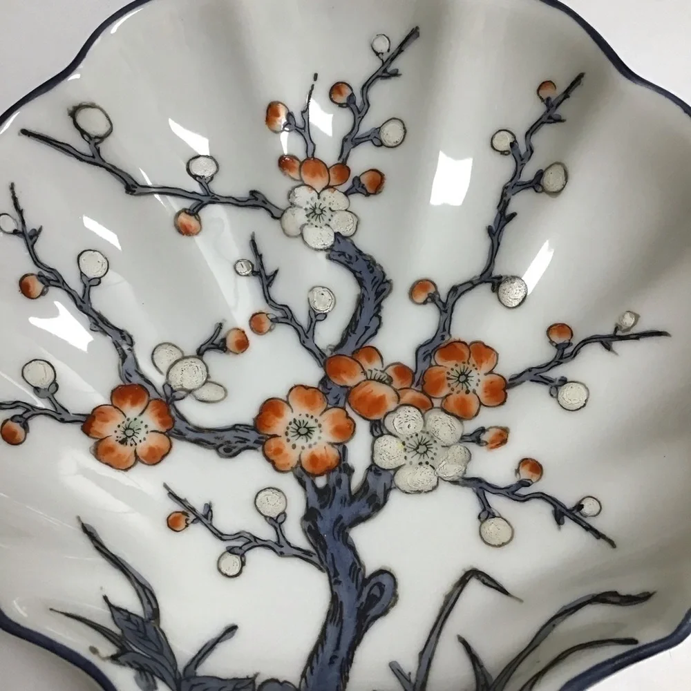 Nora Fenton Cherry Blossoms Shell Dish Hand Decorated Hong Kong Japan Trinket - Picture 3 of 11